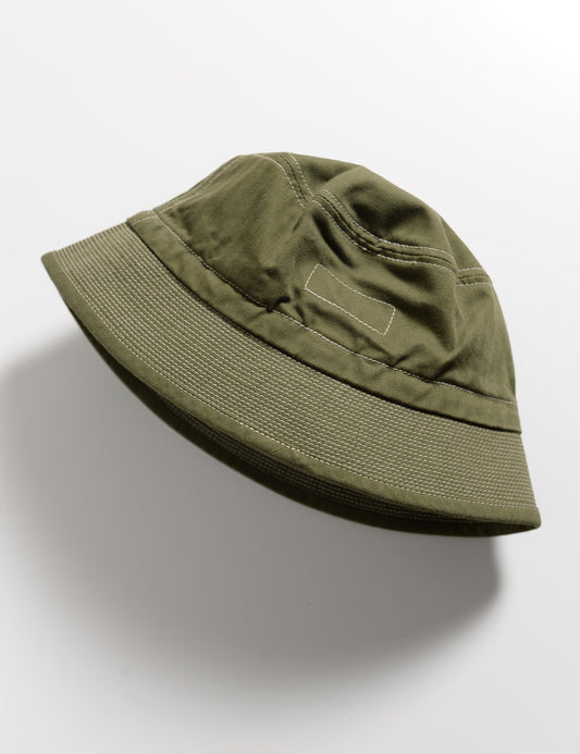 Flat shot of Cableami Organic Cotton Herringbone Bucket Hat - Olive