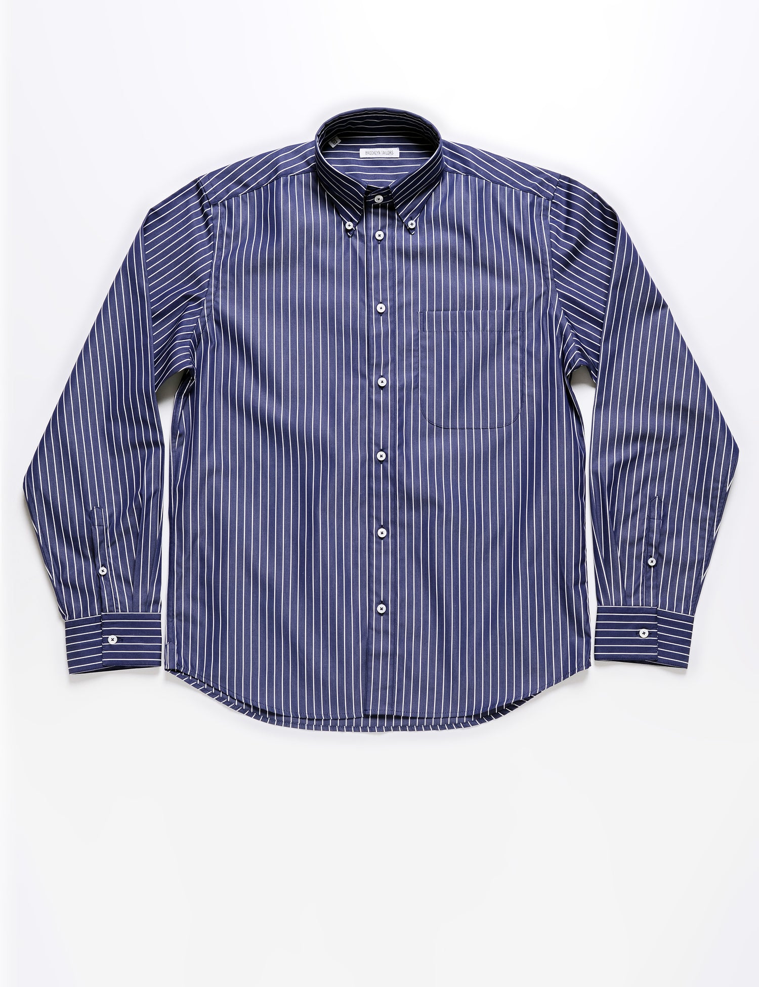 Brooklyn Tailors BKT14 Relaxed Shirt in Big Stripe - Ocean full length flat shot