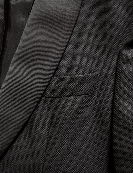 BKT50 Shawl Collar Dinner Jacket in Wool Hopsack - Black with Grosgrain Lapel