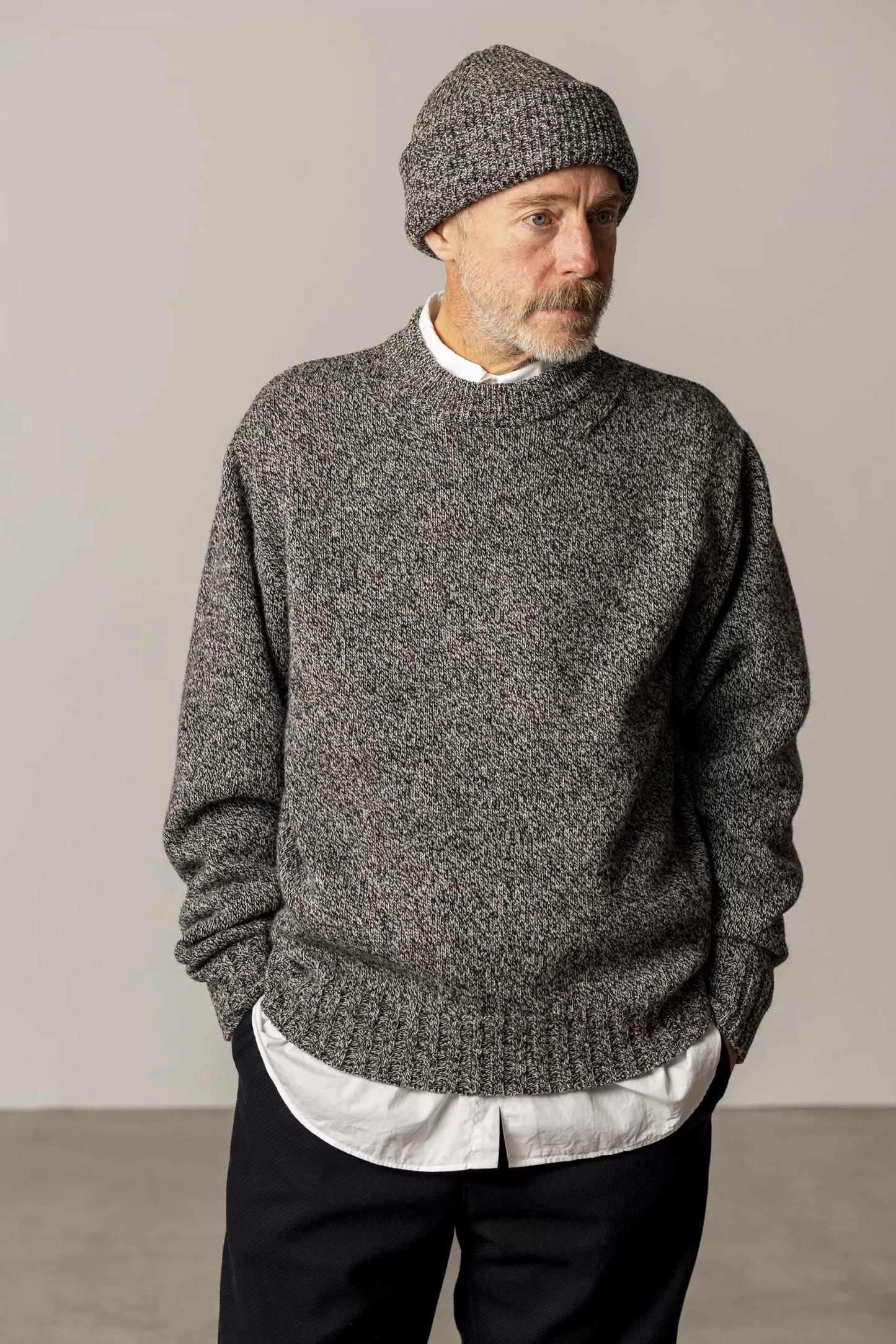 Winter Wool Crewneck Sweater - Marled Black