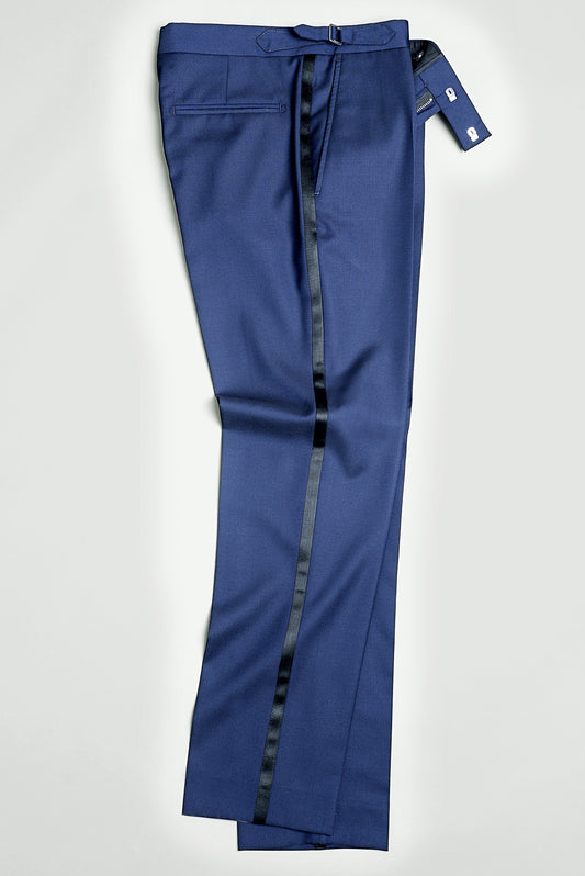 BKT50 Tuxedo Trouser in Wool / Mohair - Ink Blue with Satin Stripe