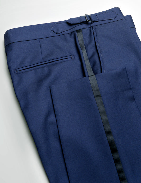 BKT50 Tuxedo Trouser in Wool / Mohair - Ink Blue with Satin Stripe