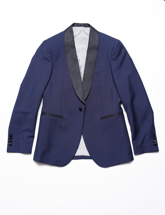Brooklyn Tailors BKT50 Shawl Collar Tuxedo Jacket in Wool / Mohair - Ink Blue with Grosgrain Lapel full length flat shot