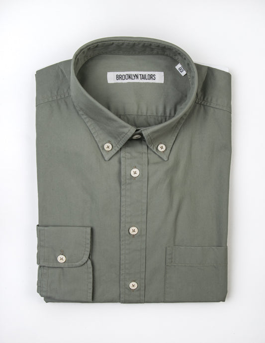 FINAL SALE: BKT10 Slim Casual Shirt in Cotton Poplin - Faded Green