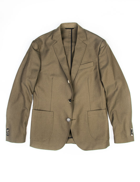 Brooklyn Tailors BKT35 Unstructured Jacket in Cotton / Wool Twill - Olive full length flat shot