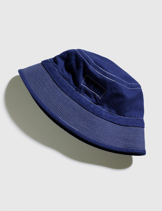 Organic Cotton Herringbone Bucket Hat - Blue