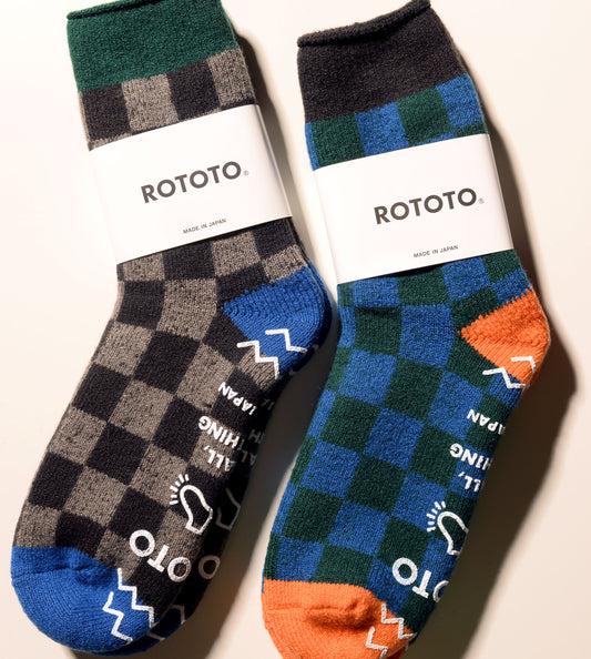 Checkerboard Pile Room Socks - Charcoal/Orange
