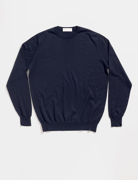 Full length flat shot of Filippo de Laurentiis Cotton/Cashmere Crewneck Sweater - Midnight Blue