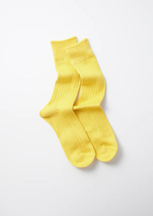 Flat photo of Rototo Cotton Linen Ribbed Crew Socks - Lemon
