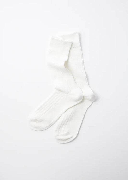 Flat shot of Rototo Cotton Linen Ribbed Crew Socks - Off-White