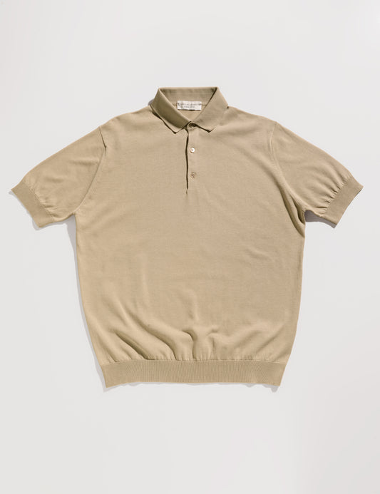 Full length flat shot of Filippo de Laurentiis Solid Polo Shirt in Crepe Cotton - Sand Dollar