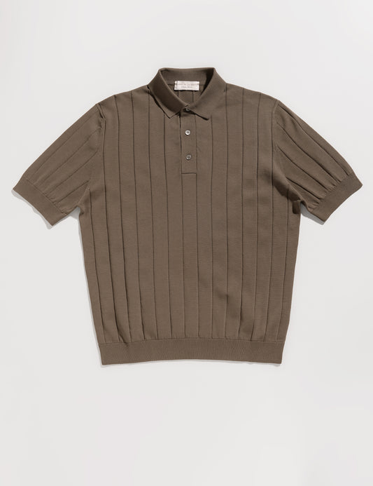Full length flat shot of Filippo de Laurentiis Solid Cotton Polo Shirt with Ribbing - Warm Charcoal