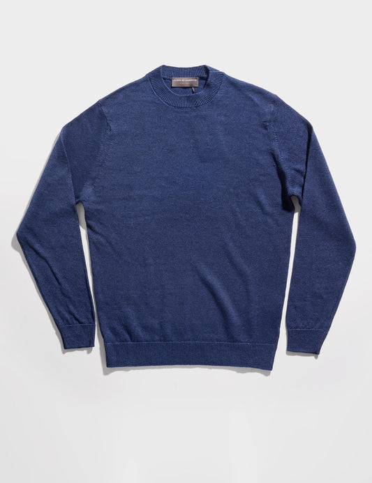 Linen Cotton Fisherman Sweater - Navy