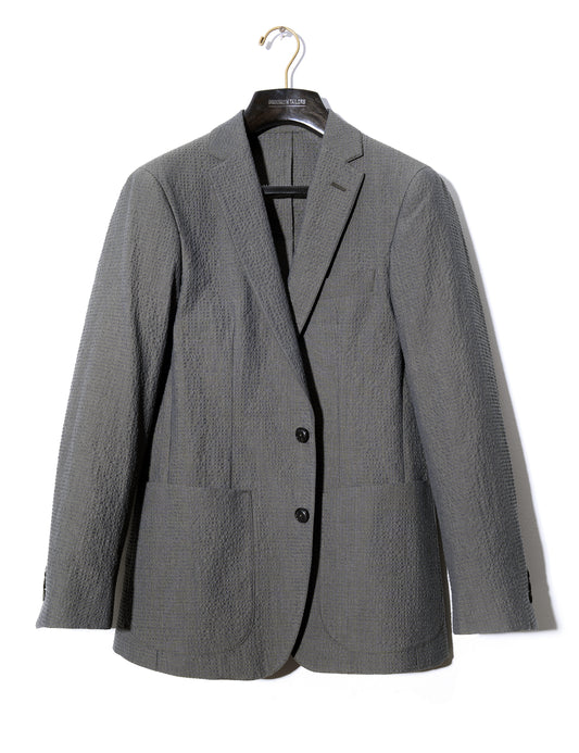 BKT35 Unstructured Jacket in Crinkled Wool & Cotton - Storm