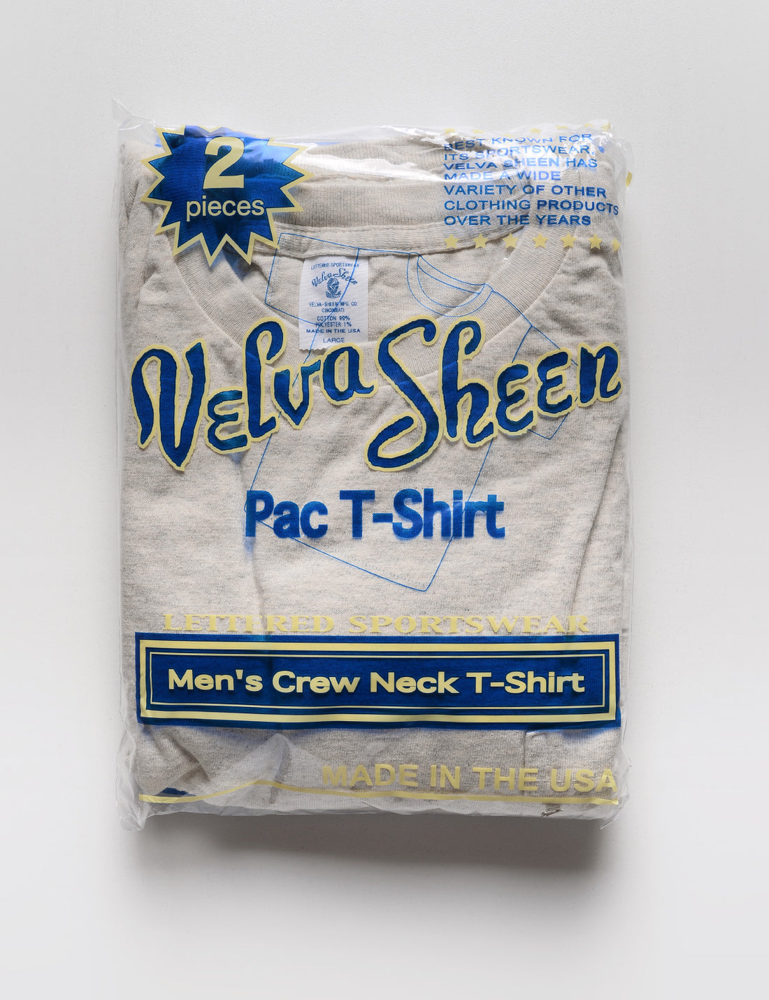 Velva Sheen 2-Pack Short Sleeve Tee in Oatmeal in clear plastic packaging