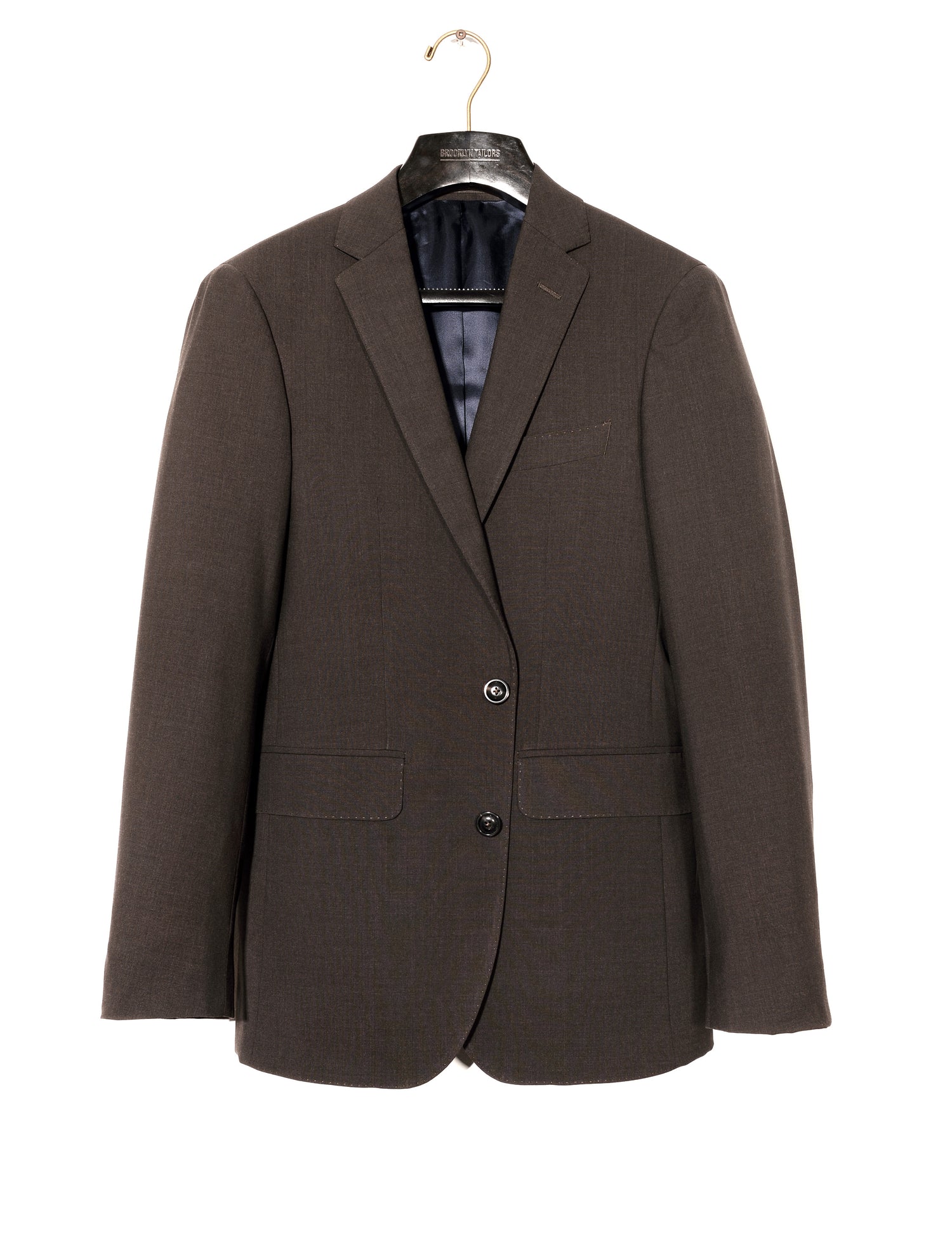 Brooklyn Tailors BKT50 Tailored Jacket in Heathered Plainweave - Charred Ember full length shot on hanger