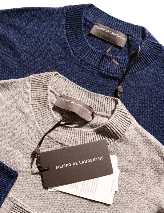 Linen Cotton Fisherman Sweater - Navy