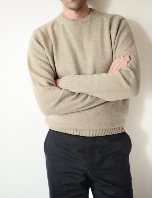 Wool Cashmere Ribbed Cuff Crewneck - Oat