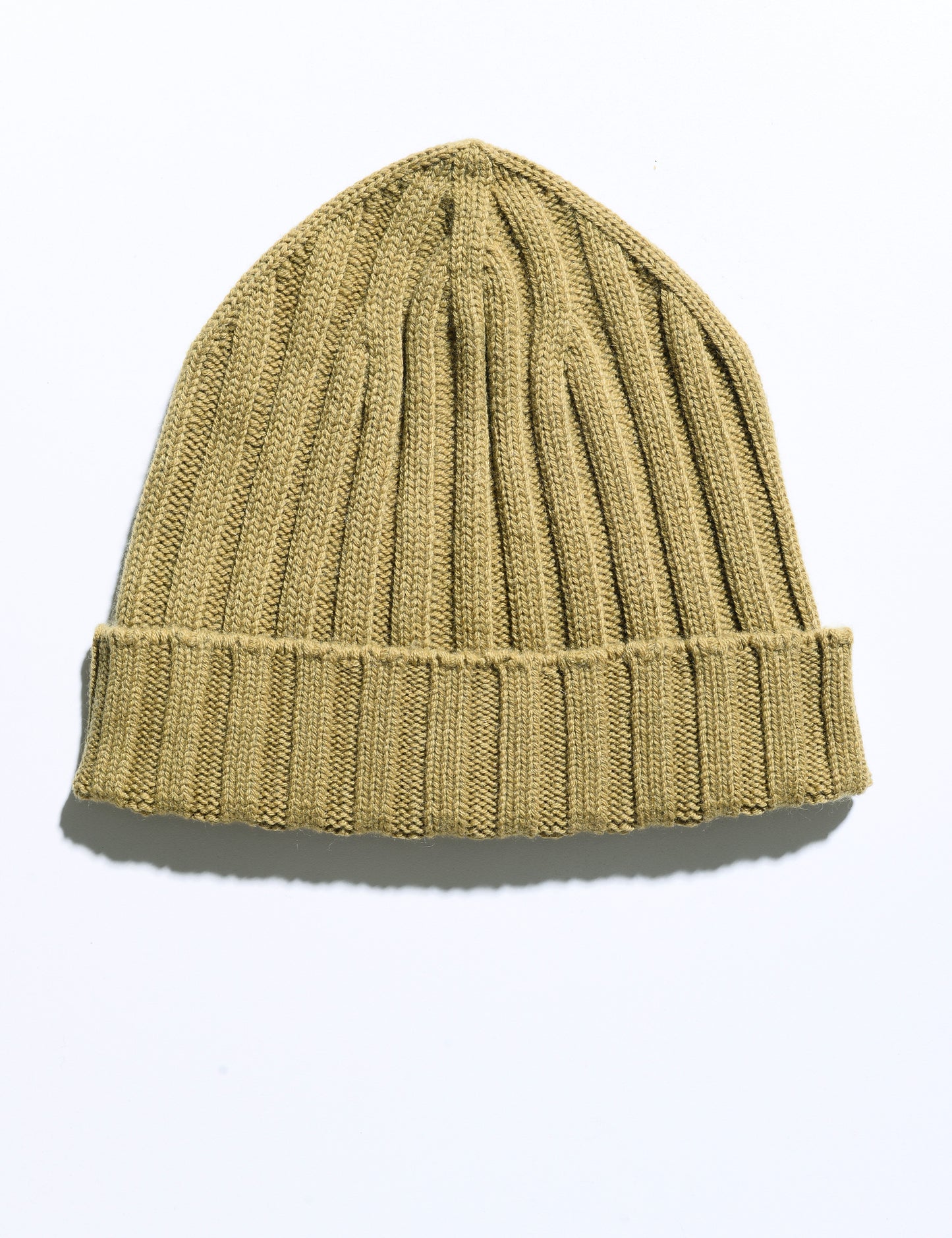 Flat shot of Filippo de Laurentiis Ribbed Cashmere Beanie - Vintage Yellow