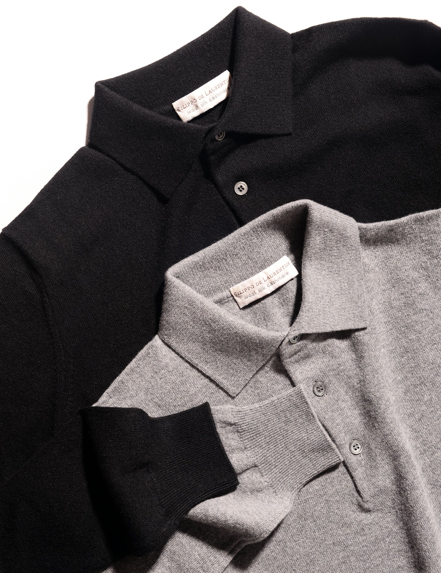 Wool Cashmere Long Sleeved Polo - Black