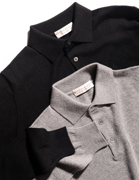 Wool Cashmere Long Sleeved Polo - Black