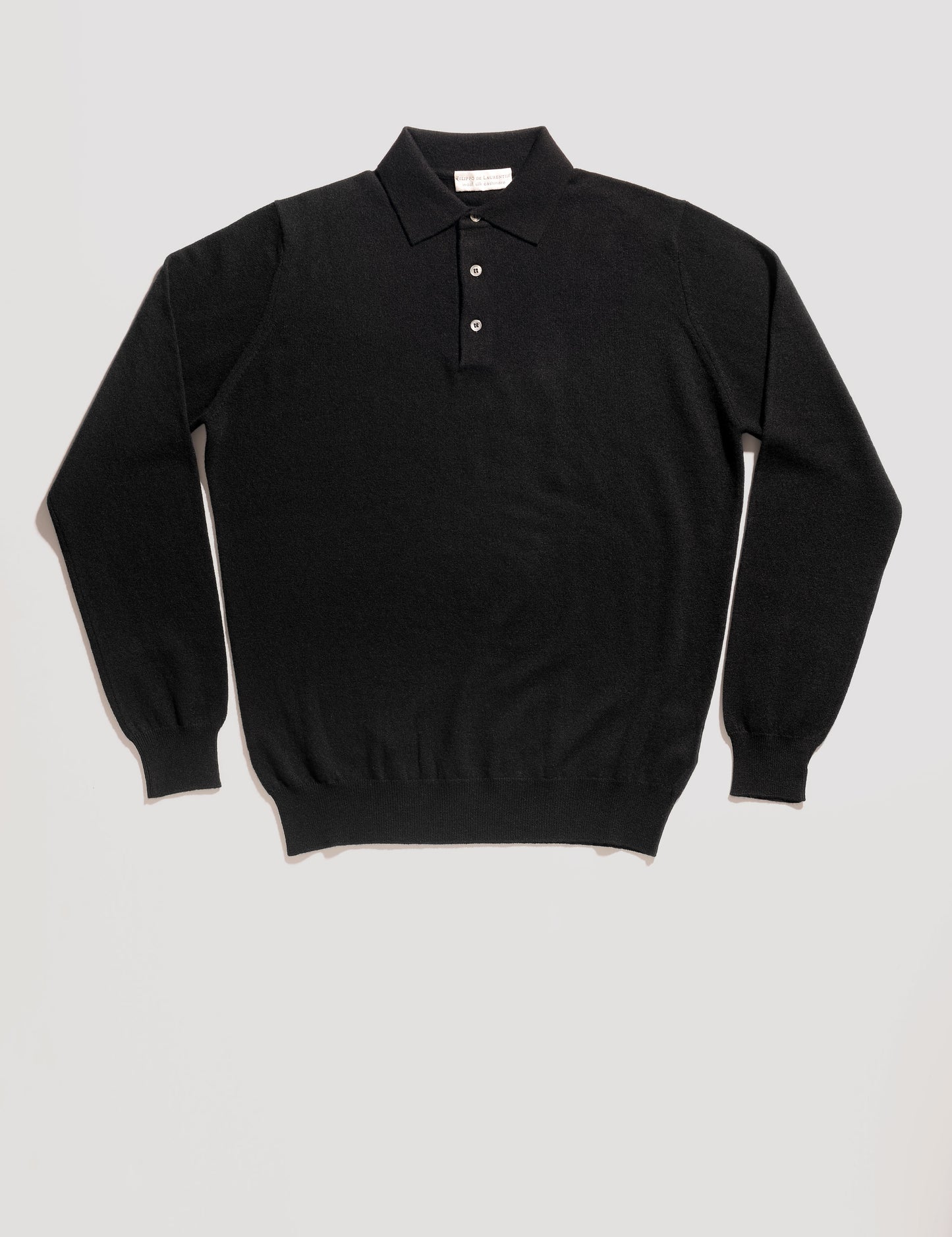 Wool Cashmere Long Sleeved Polo - Black