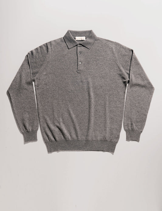 Wool Cashmere Long Sleeved Polo - Gray