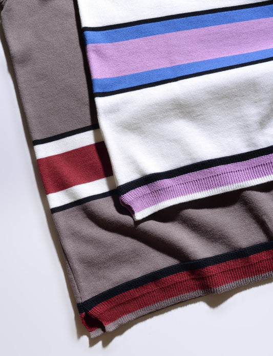 Stripe detail on Fujito Knit Shirt in White and Purple Stripe