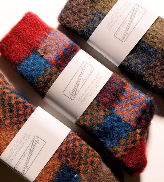 Napping Checker Crew Socks - Navy