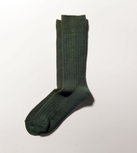 Cotton Wool Ribbed Crew Socks - Dark Green