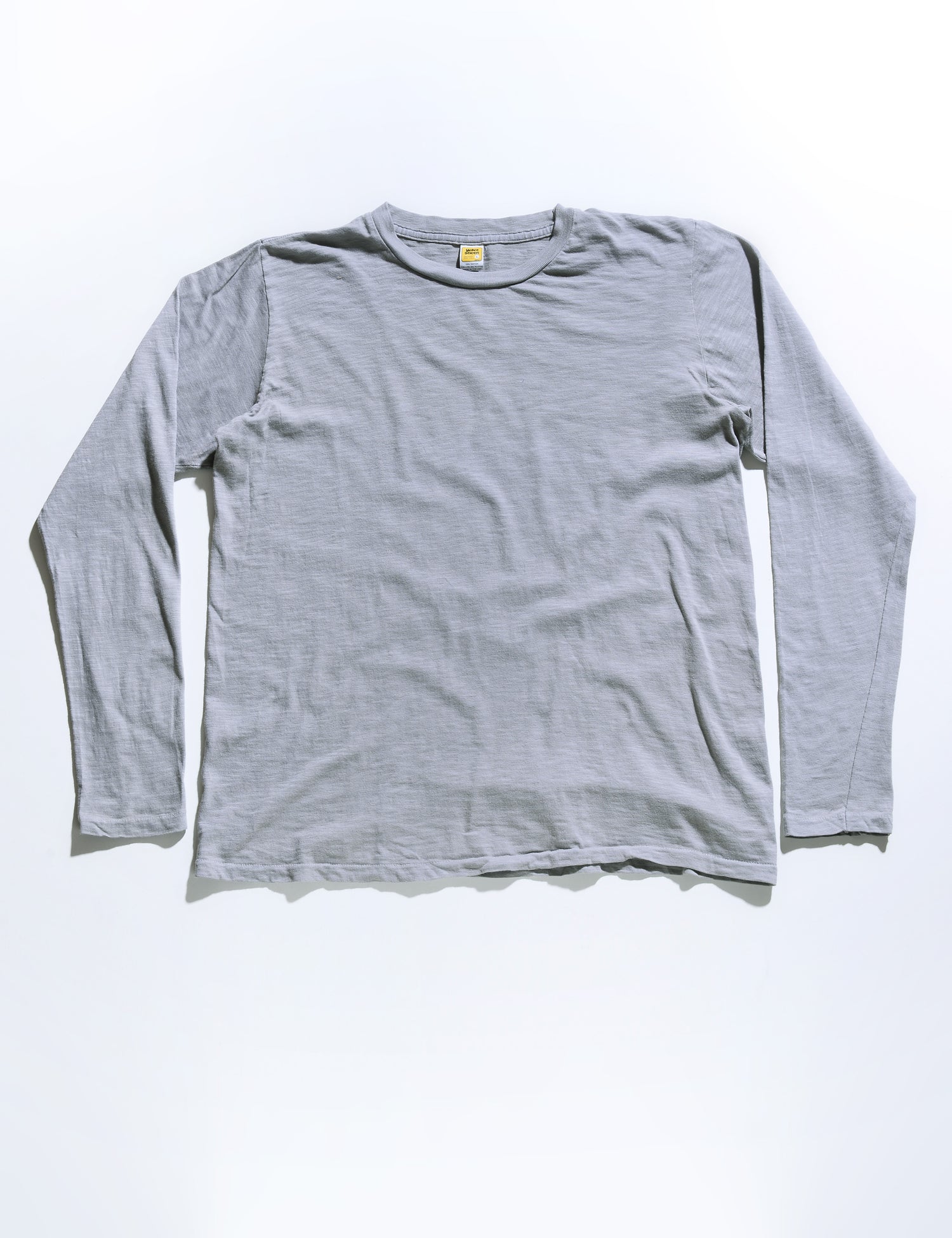 Full length flat shot of Velva Sheen Long Sleeve Crewneck T-Shirt in Gray