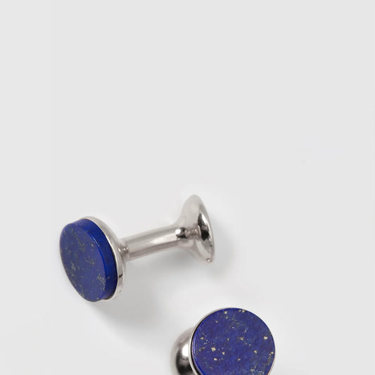 Stone Bow Cufflinks in White Rhodium & Lapis Lazuli