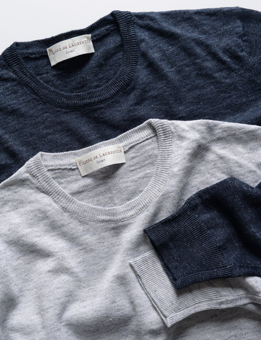 FINAL SALE: Linen/Cotton Crewneck Sweater - Silver