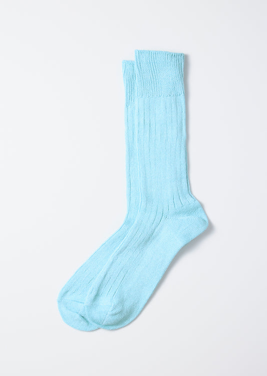 FINAL SALE: Linen Cotton Ribbed Crew Socks - Sky Blue