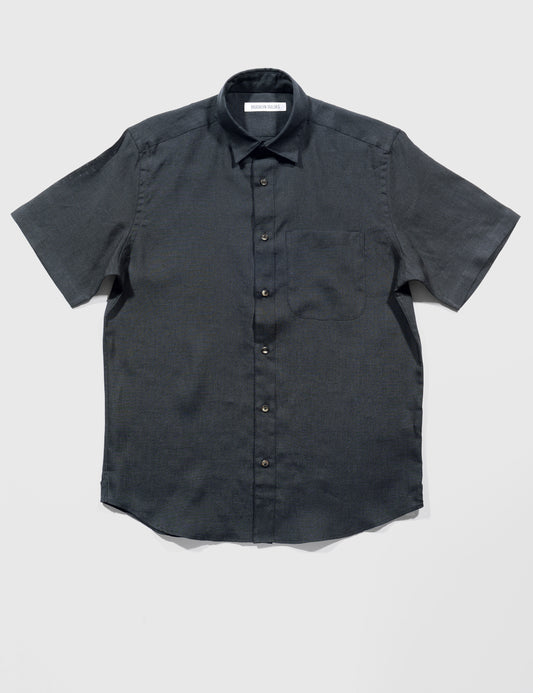 FINAL SALE: BKT14 Short Sleeved Casual Shirt in Portuguese Linen - Black