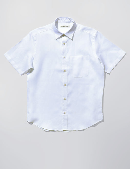 BKT14 Short Sleeved Casual Shirt in Portuguese Linen - White
