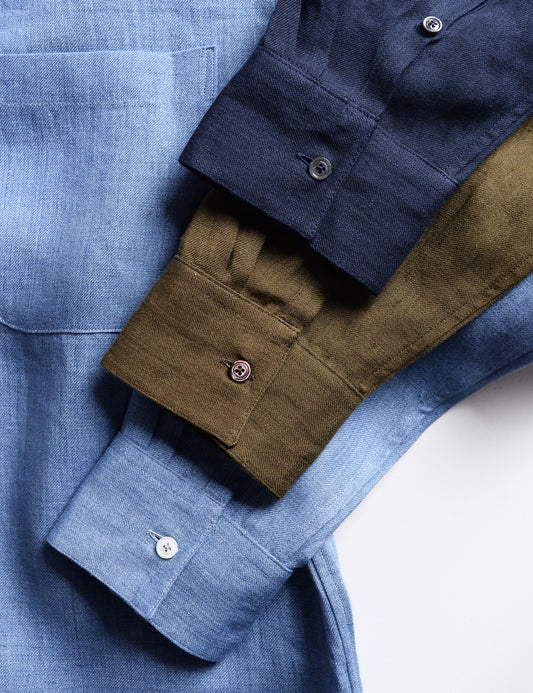 Cuff photo of three colors of Brooklyn Tailors BKT14 Relaxed Casual Shirts in Linen Twill