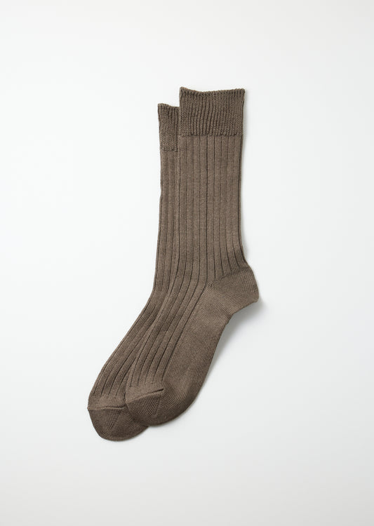 Linen Cotton Ribbed Crew Socks - Charcoal