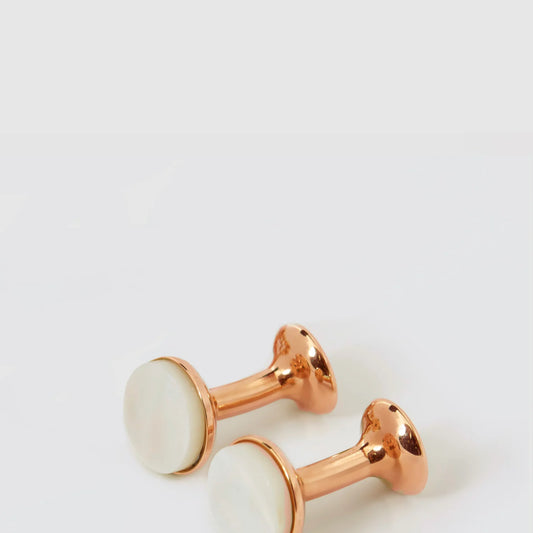 Stone Bow Cufflinks in 18 Carat Rose Gold & Mother of Pearl