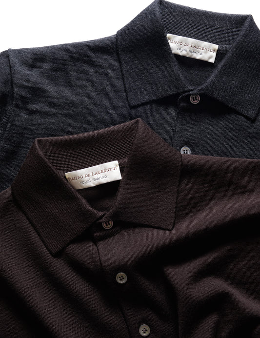 FINAL SALE: Royal Merino Long Sleeved Polo - Anthracite