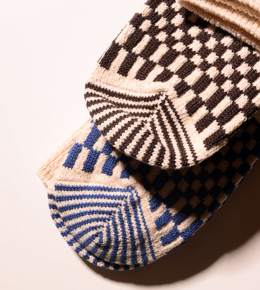 Checkerboard Pattern Socks - Blue