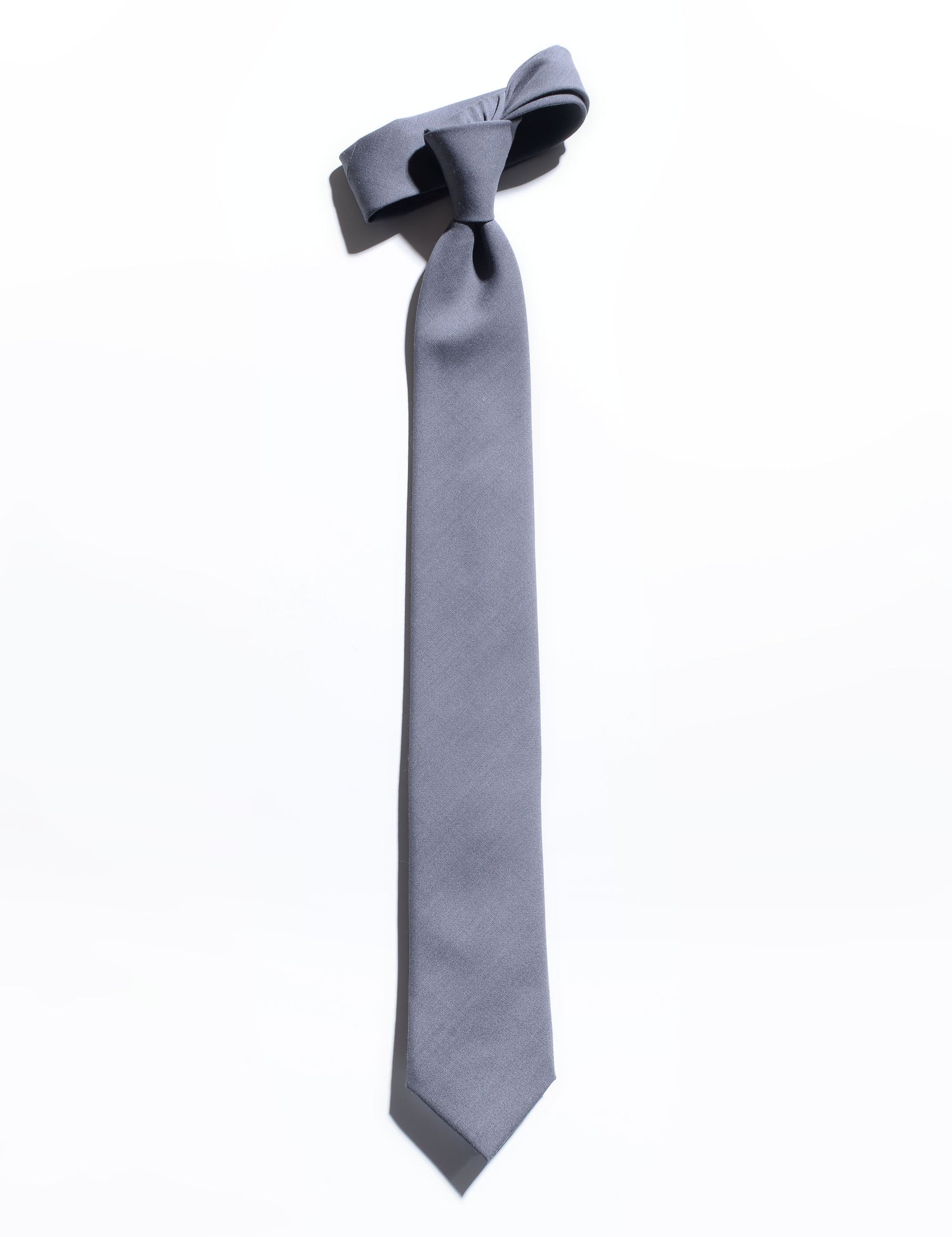 Flat shot of Brooklyn Tailors Wool and Mohair Plainweave Tie - Cool Gray