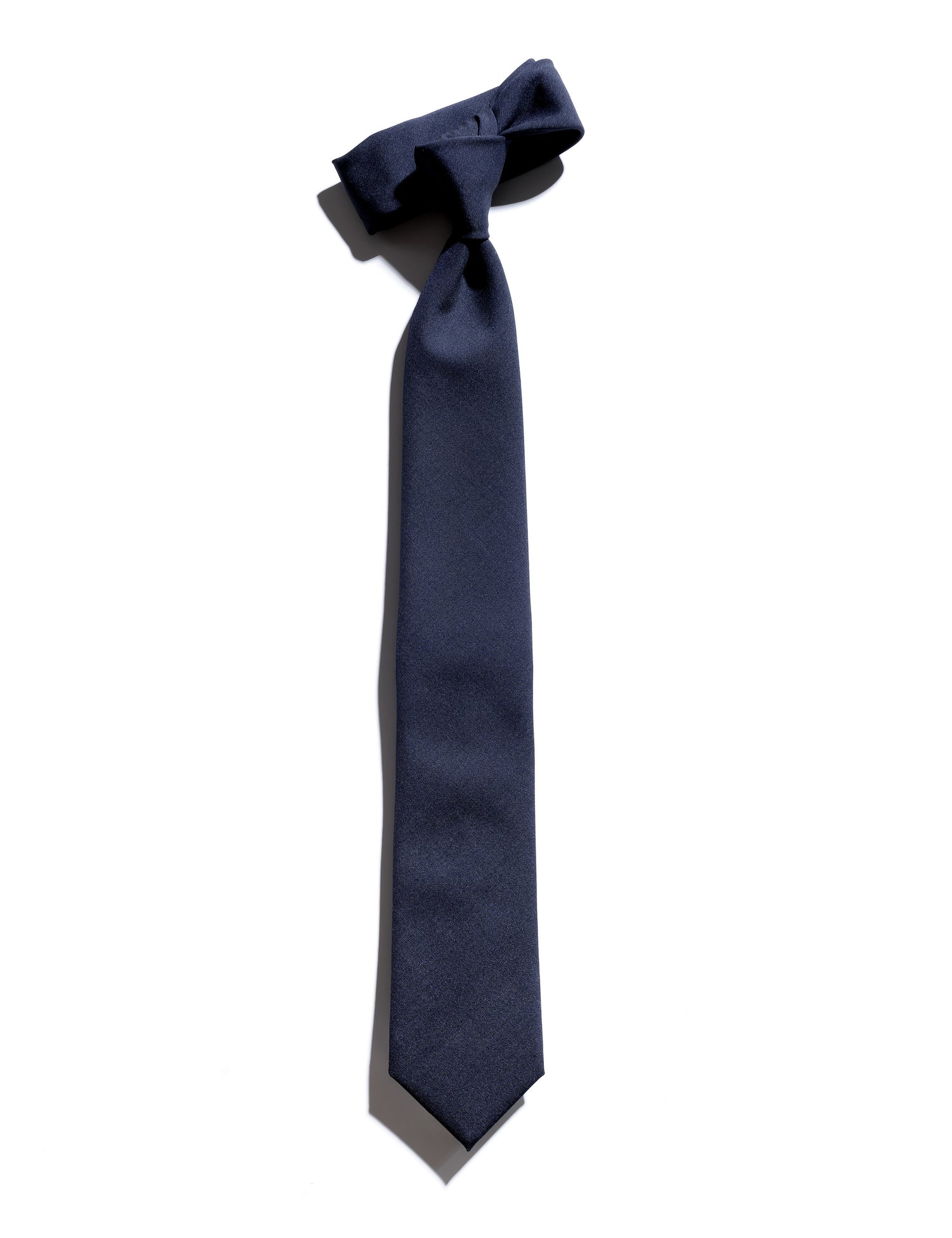 Flat shot of Brooklyn Tailors Super Fine Wool & Mohair Necktie - Midnight Blue