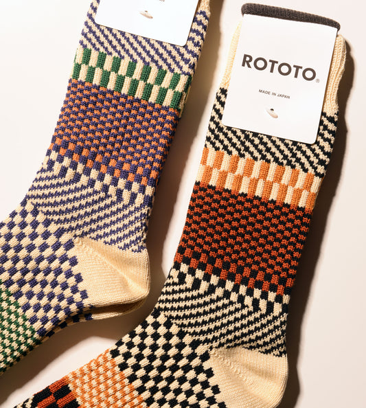 Check and Step Socks - Black