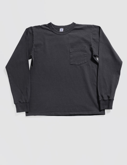 Pigment-Dyed Pocket Long Sleeve Tee in Black