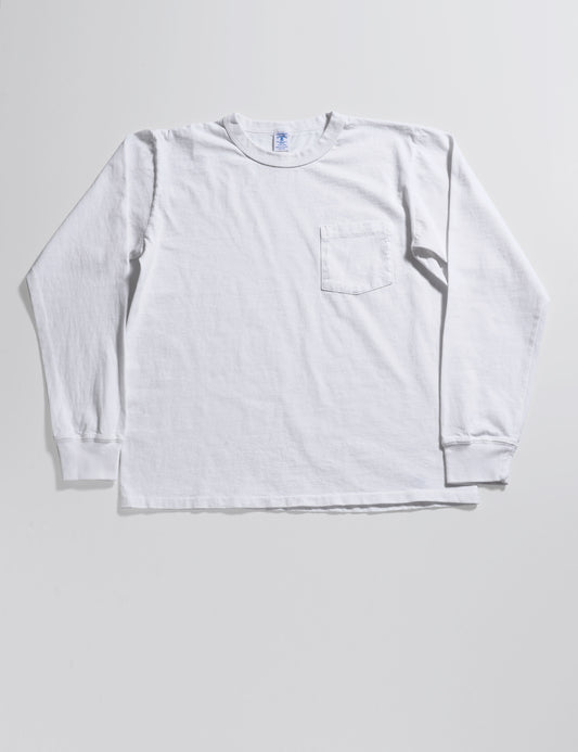 Pigment-Dyed Pocket Long Sleeve Tee in White