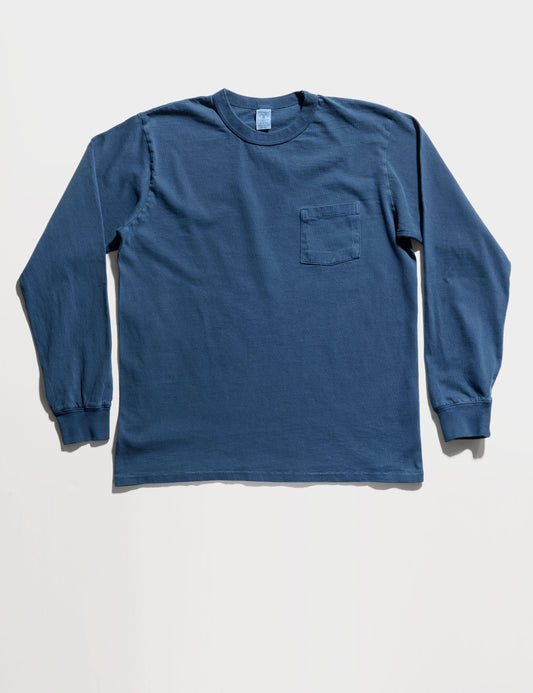 Pigment-Dyed Pocket Long Sleeve Tee in True Blue