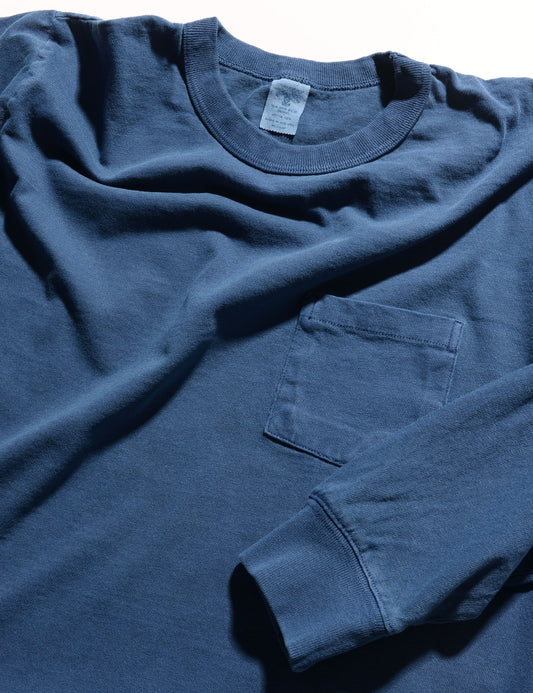 Pigment-Dyed Pocket Long Sleeve Tee in True Blue