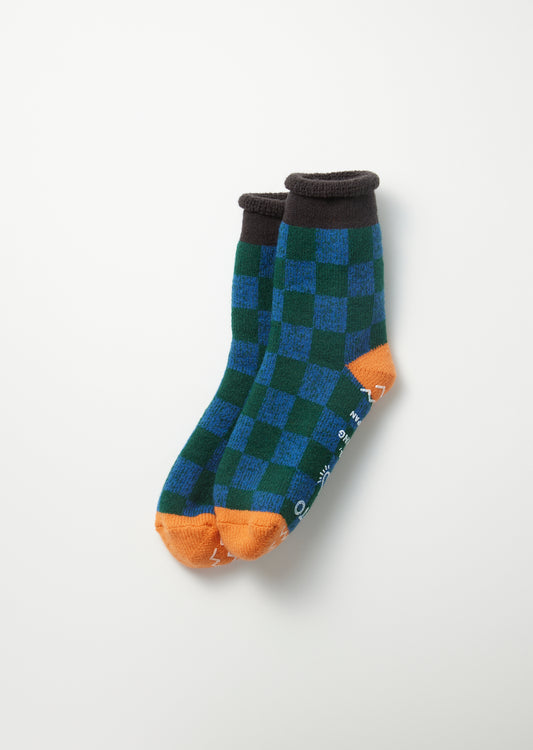 Checkerboard Pile Room Socks - Charcoal/Orange