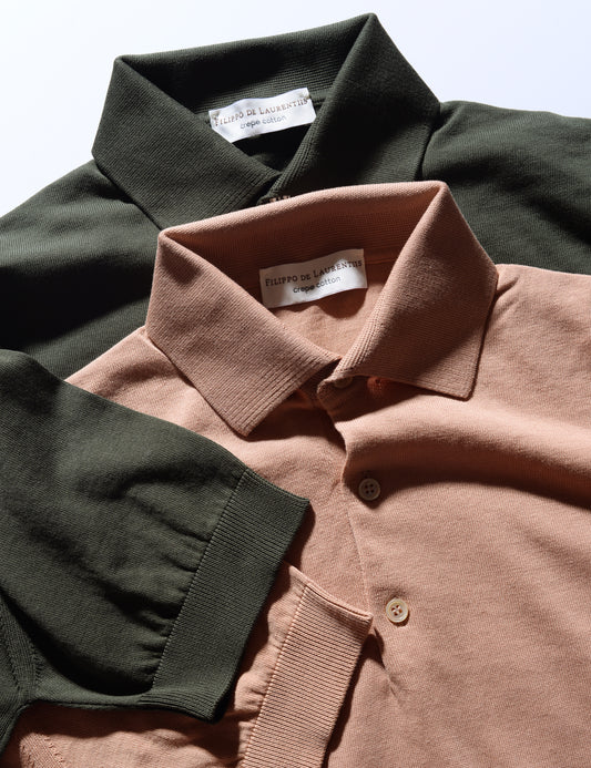 Solid Polo Shirt in Crepe Cotton - Powder